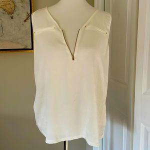 Express White Sleeveless Blouse with Gold Zipper